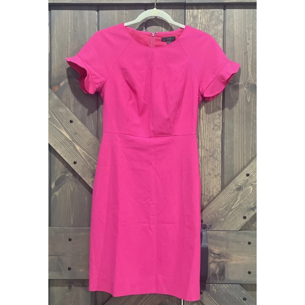 J Crew Ruffle-Sleeve Sheath Dress Italian Stretch Wool Hot Pink Women's‎ 2P NWT